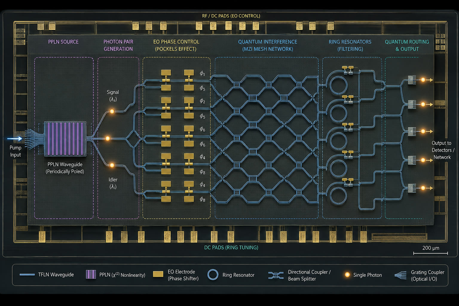 Integrated quantum photonic processor architecture