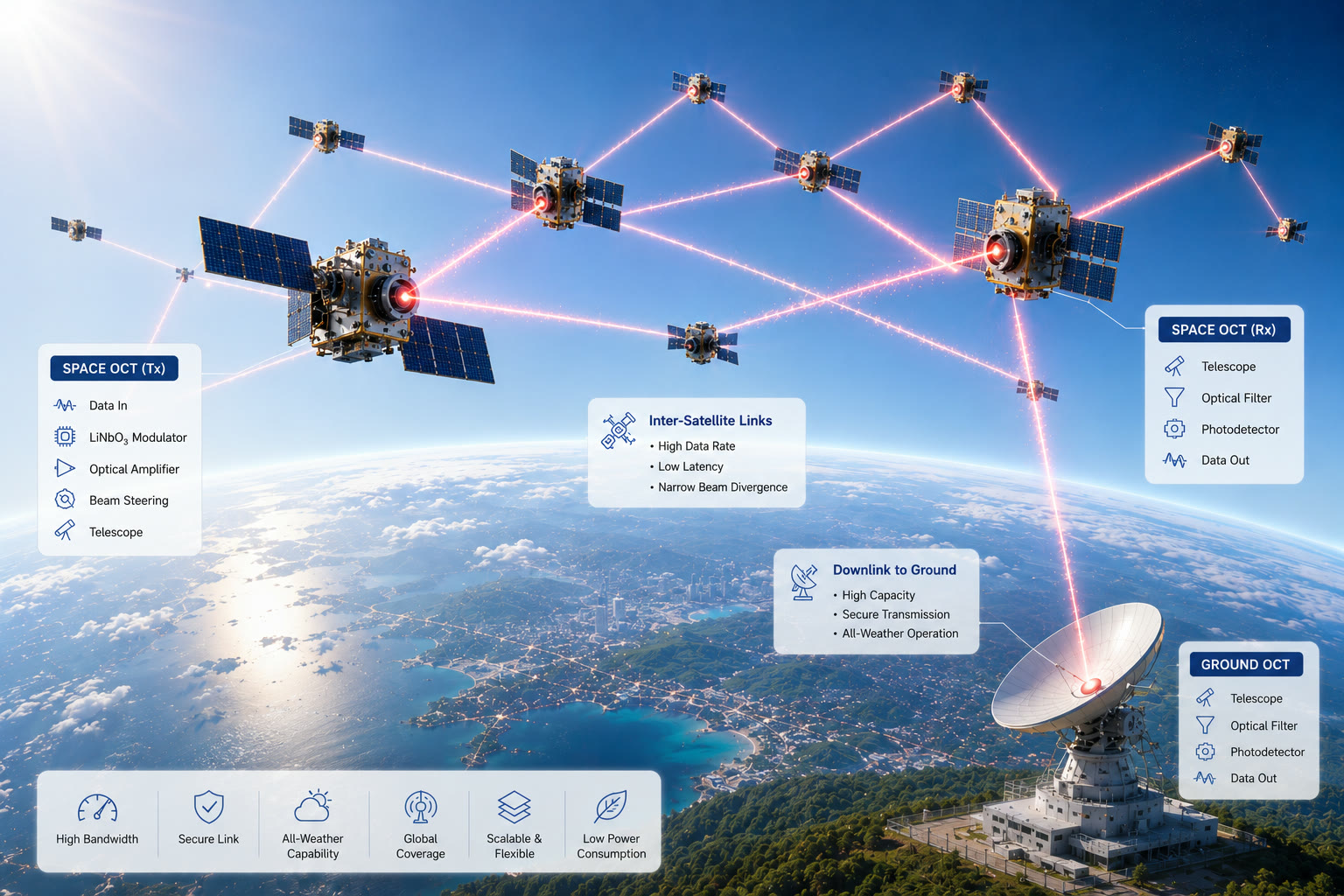 Optical inter-satellite and ground communication links